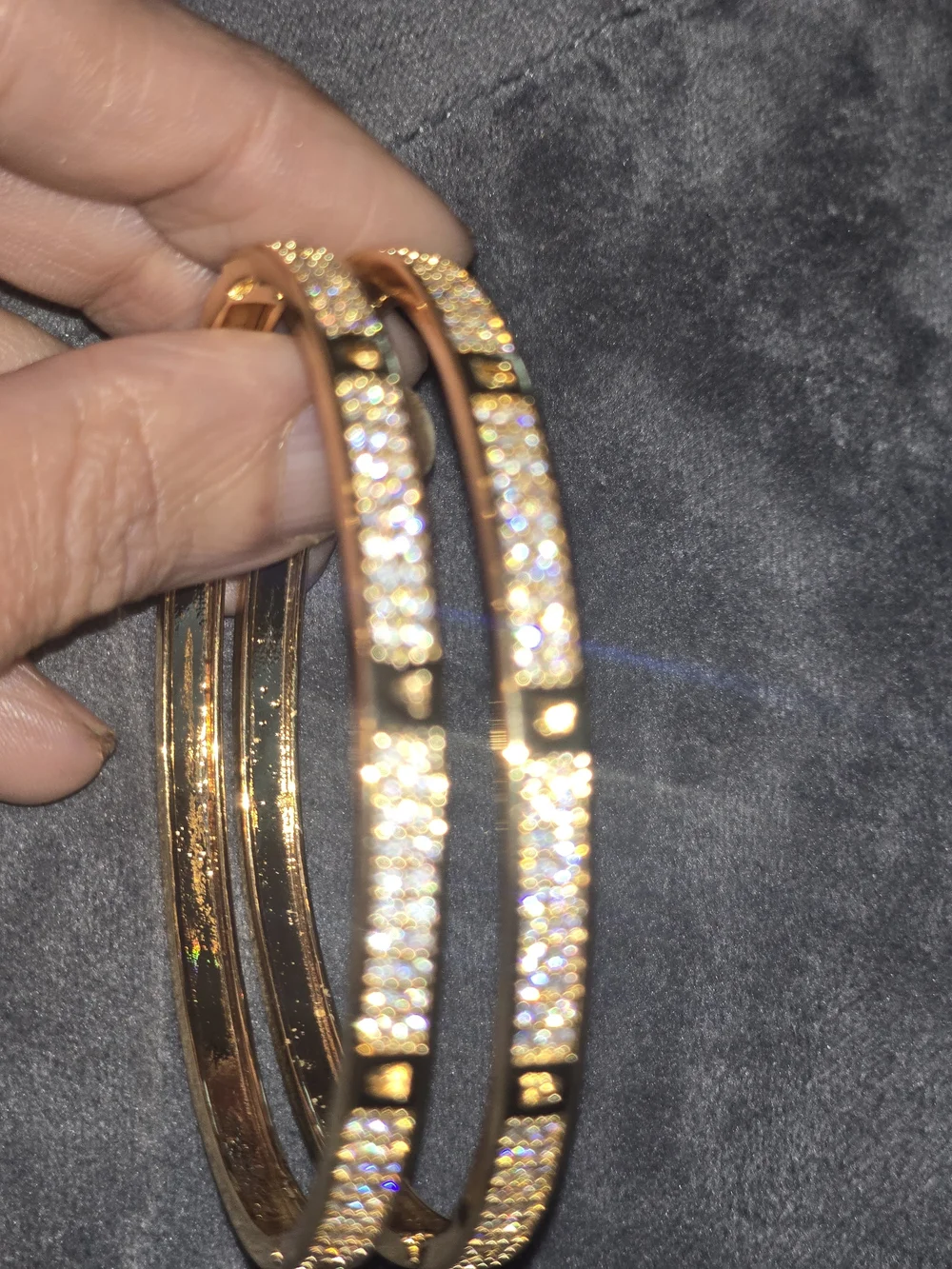 22kgp Dubai Gold Crystal Pave Double Bangle Bracelet - Women Jewelry